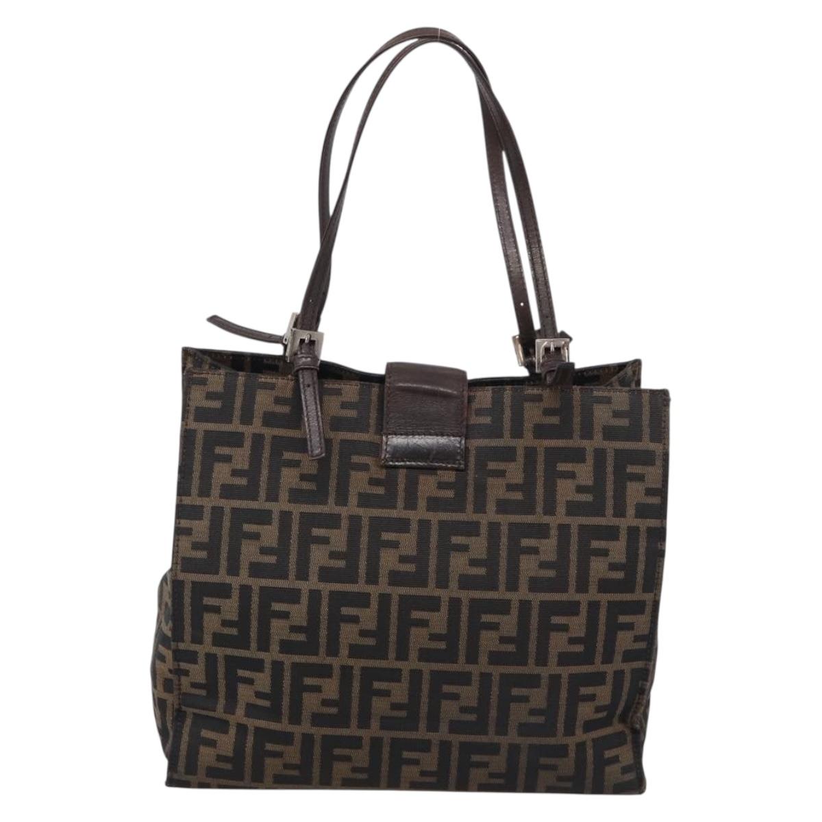 FENDI Zucca Canvas Tote Bag Black Silver Auth bs37842
