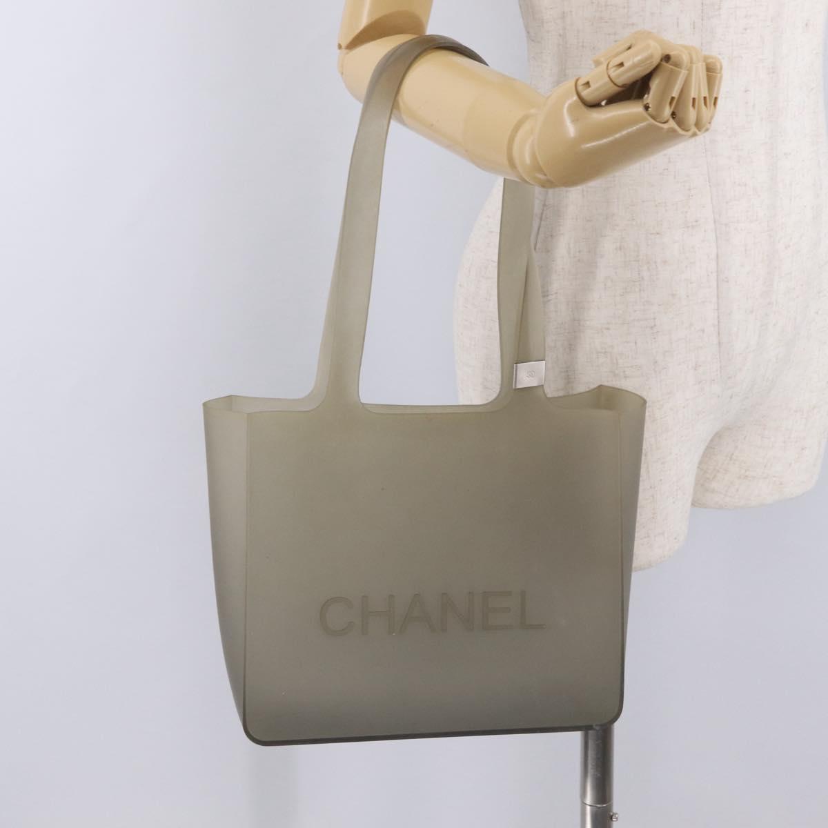 CHANEL Tote Bag Rubber Khaki Silver CC Auth bs37845