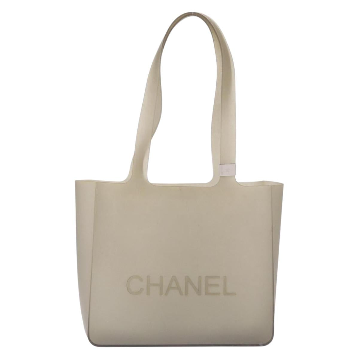 CHANEL Tote Bag Rubber Khaki Silver CC Auth bs37845