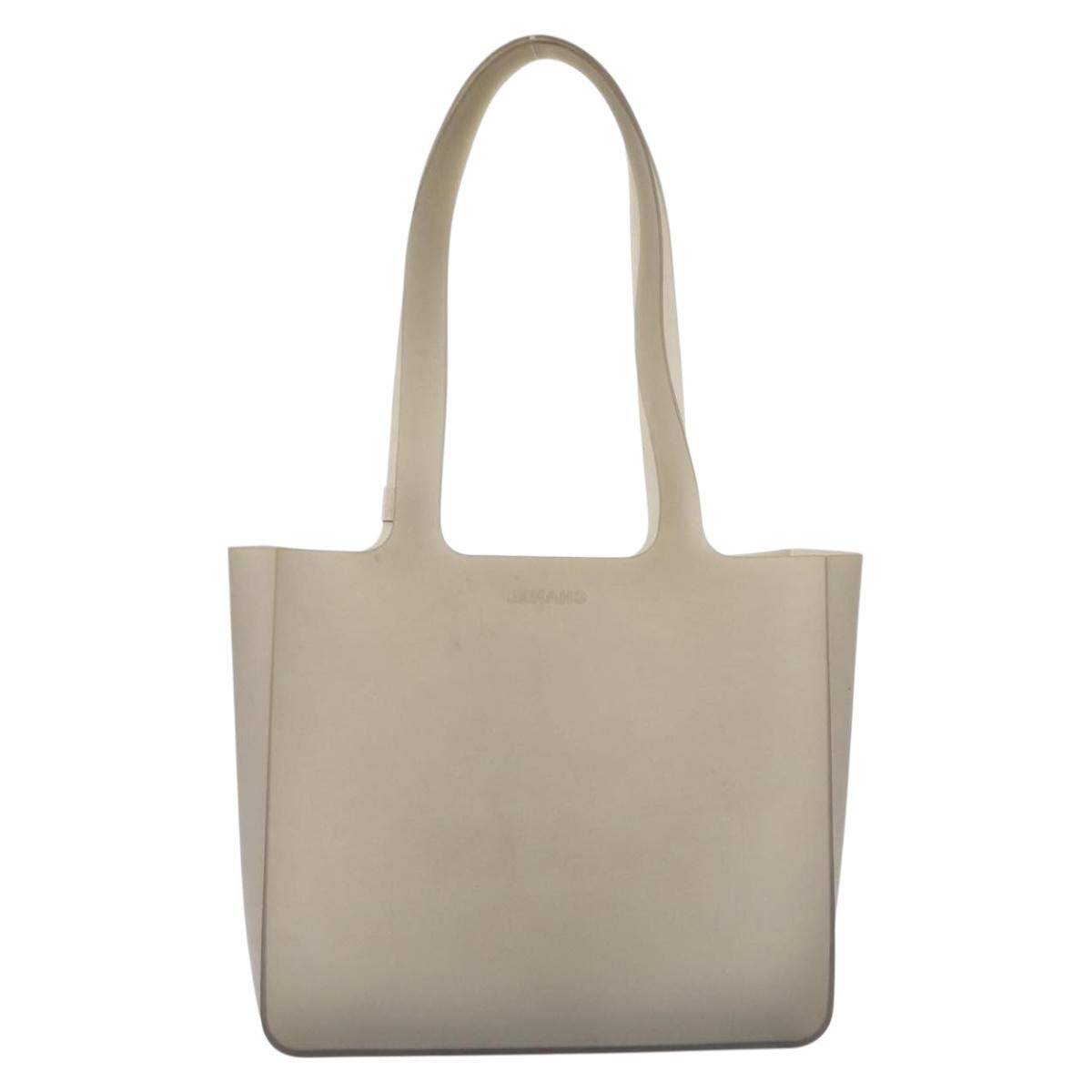 CHANEL Tote Bag Rubber Khaki Silver CC Auth bs37845