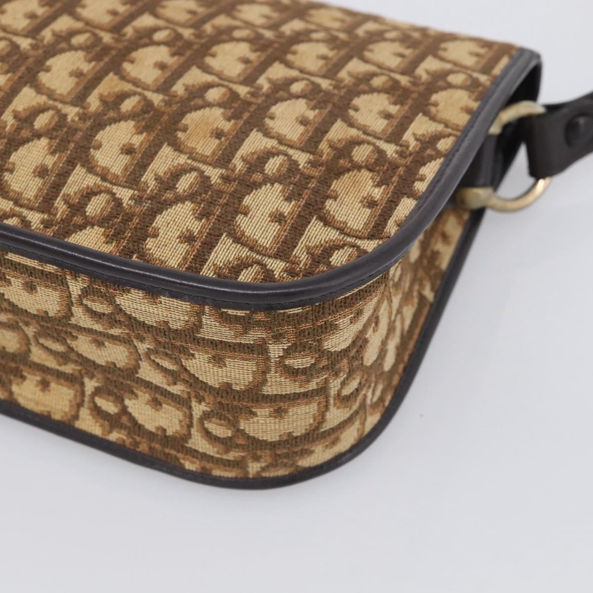Christian Dior Trotter Canvas Shoulder Bag Beige Gold Tone Auth bs37859