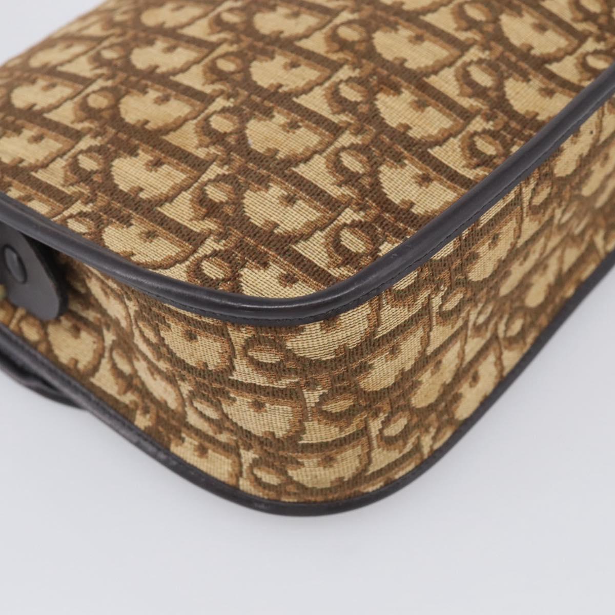 Christian Dior Trotter Canvas Shoulder Bag Beige Gold Tone Auth bs37859