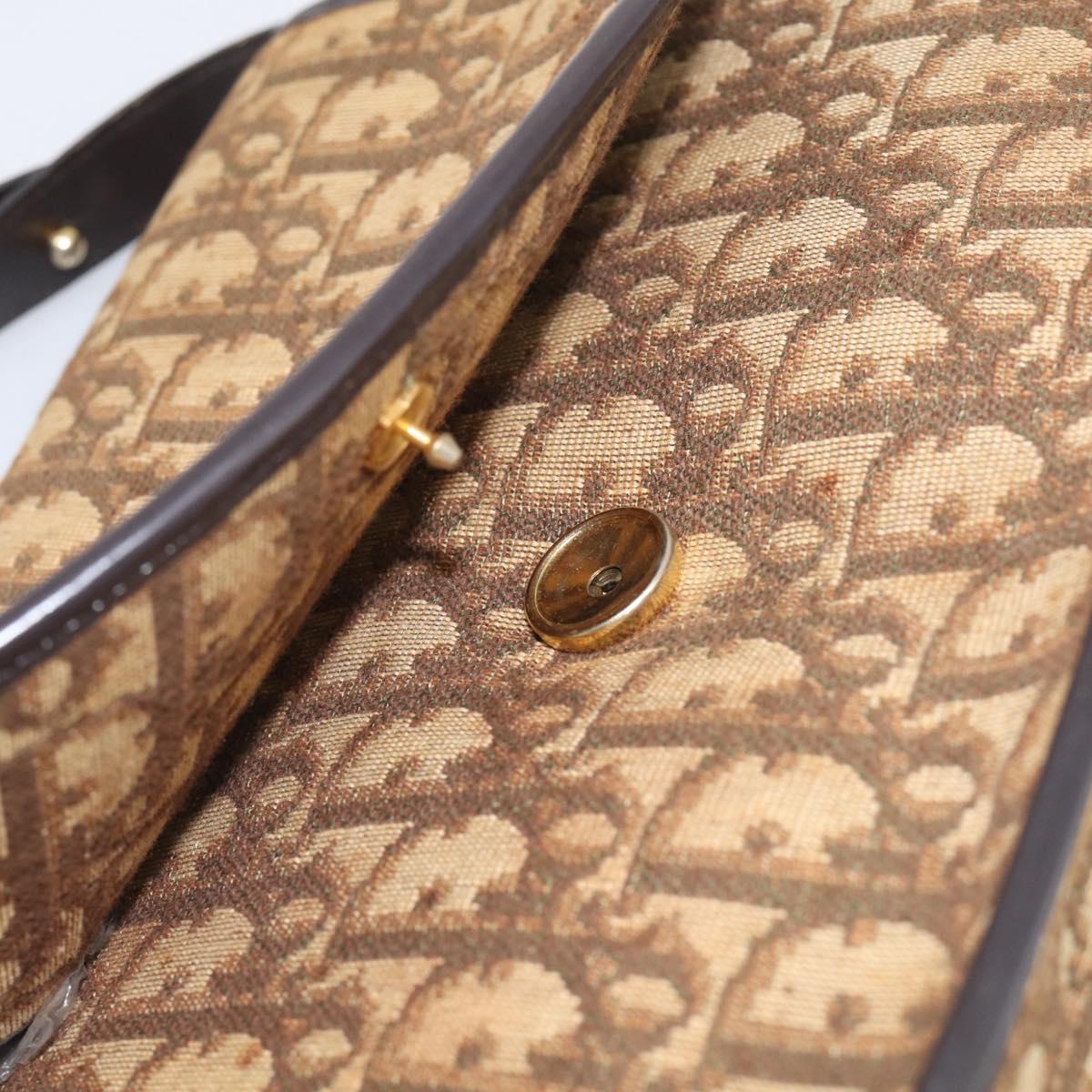 Christian Dior Trotter Canvas Shoulder Bag Beige Gold Tone Auth bs37859