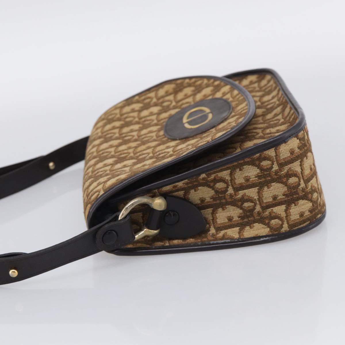 Christian Dior Trotter Canvas Shoulder Bag Beige Gold Tone Auth bs37859