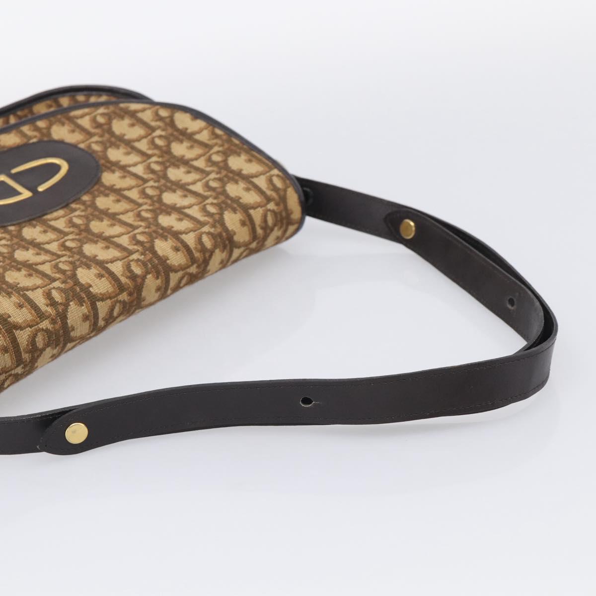 Christian Dior Trotter Canvas Shoulder Bag Beige Gold Tone Auth bs37859