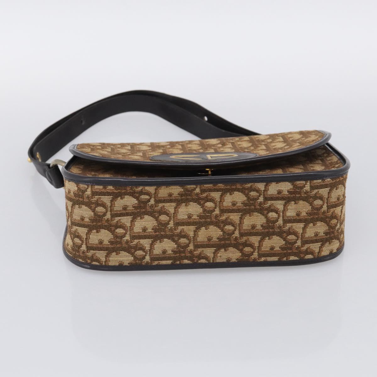 Christian Dior Trotter Canvas Shoulder Bag Beige Gold Tone Auth bs37859