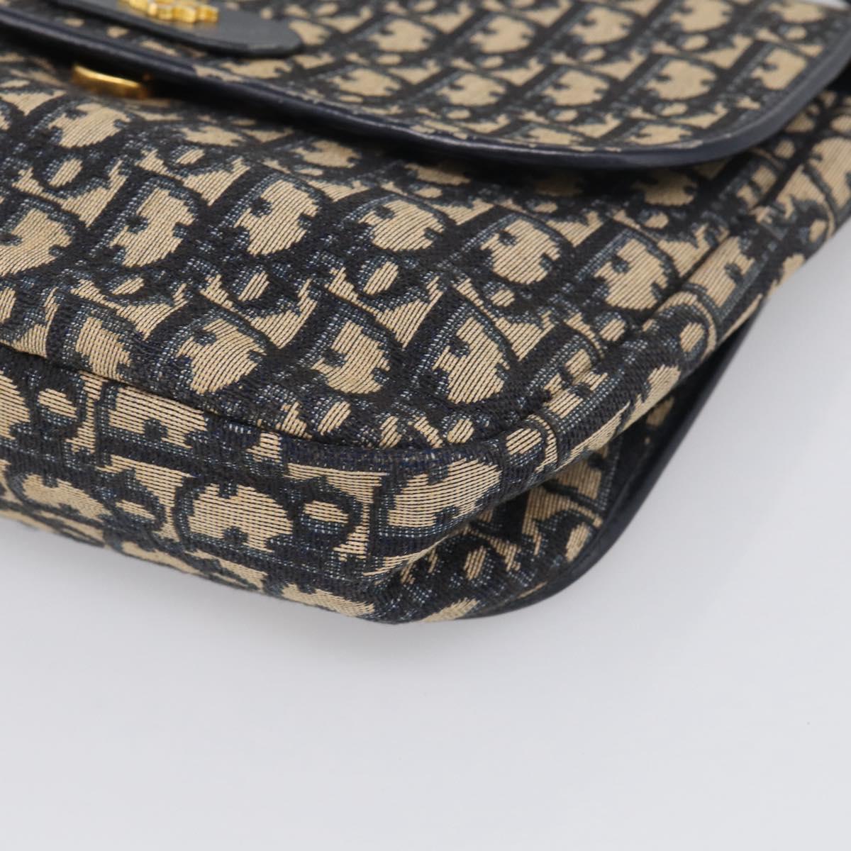 Christian Dior Trotter Canvas Shoulder Bag Navy Gold Tone Auth bs37860
