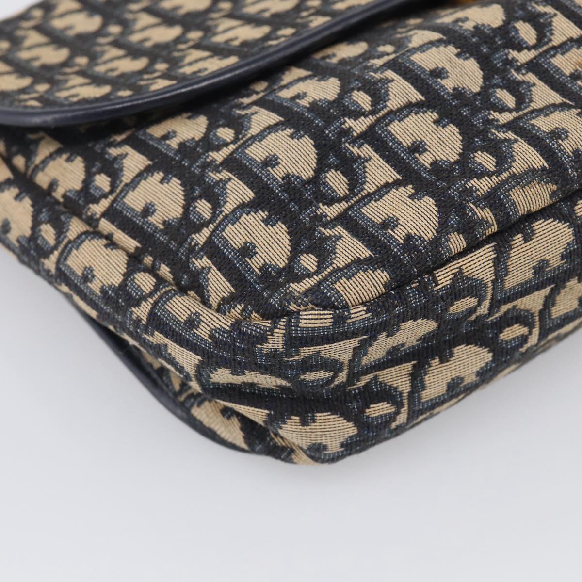 Christian Dior Trotter Canvas Shoulder Bag Navy Gold Tone Auth bs37860