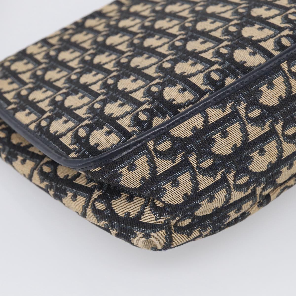 Christian Dior Trotter Canvas Shoulder Bag Navy Gold Tone Auth bs37860