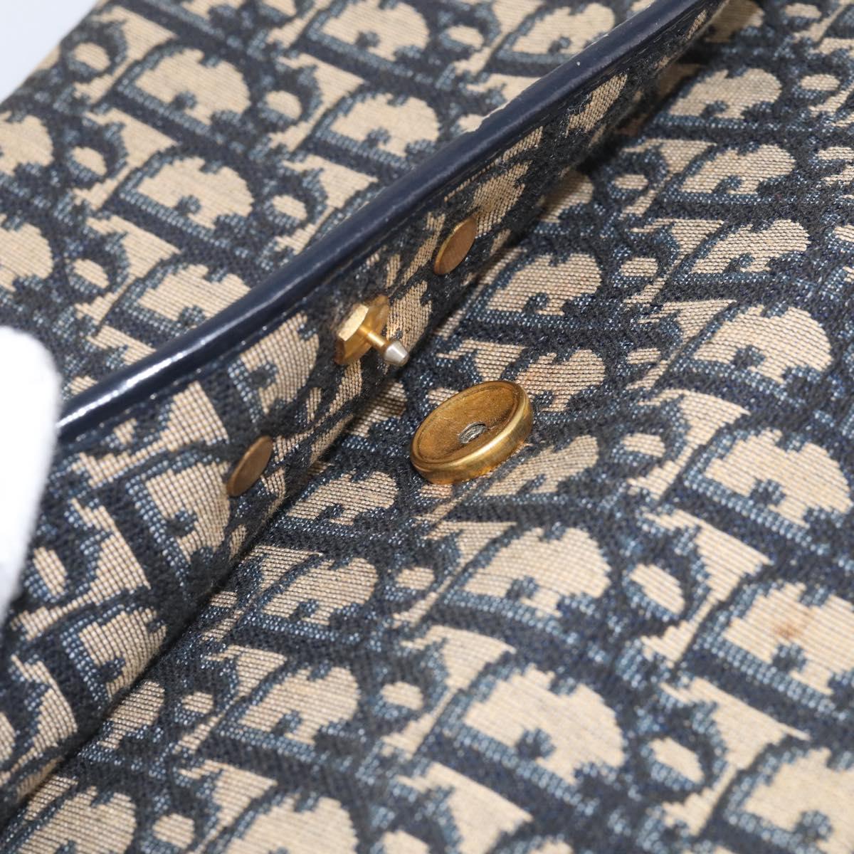 Christian Dior Trotter Canvas Shoulder Bag Navy Gold Tone Auth bs37860
