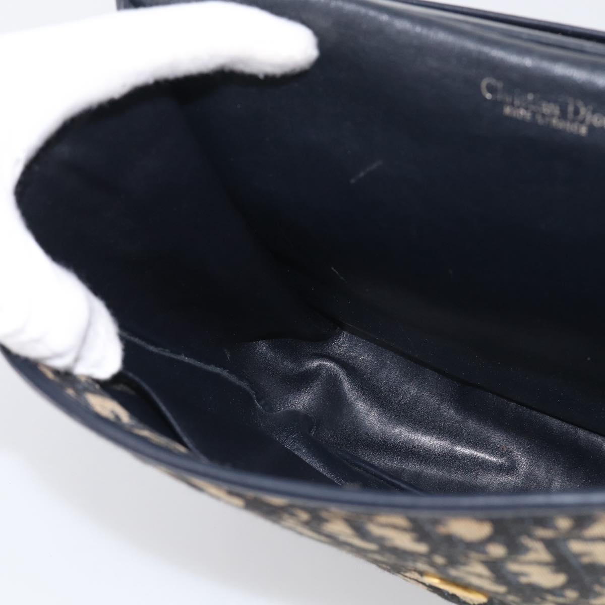 Christian Dior Trotter Canvas Shoulder Bag Navy Gold Tone Auth bs37860