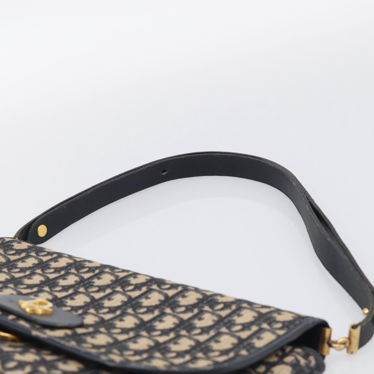Christian Dior Trotter Canvas Shoulder Bag Navy Gold Tone Auth bs37860