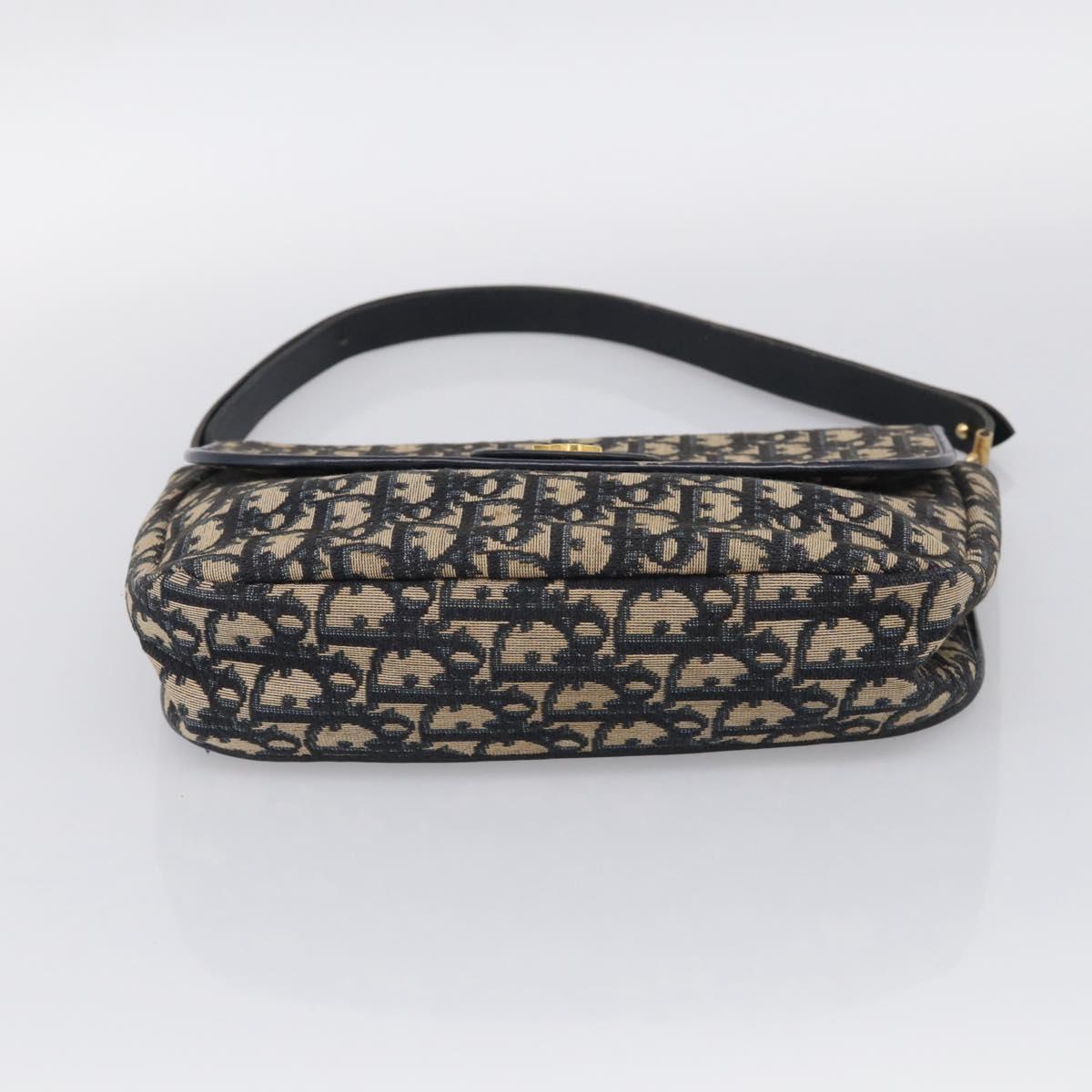 Christian Dior Trotter Canvas Shoulder Bag Navy Gold Tone Auth bs37860