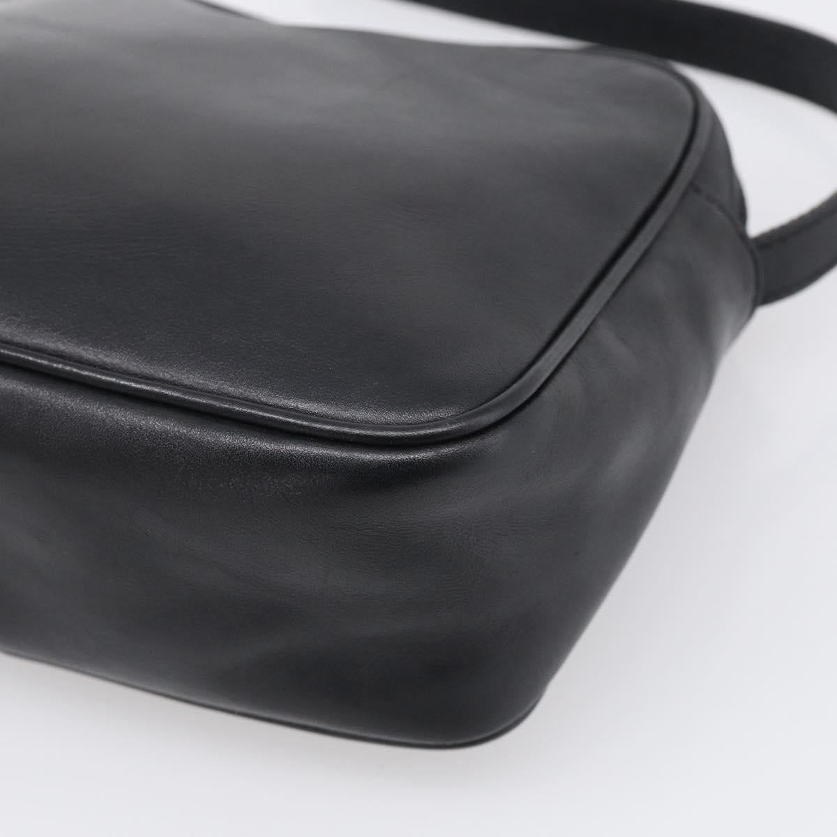 Salvatore Ferragamo Gancini Shoulder Bag Leather Black Gold Tone Auth bs37862