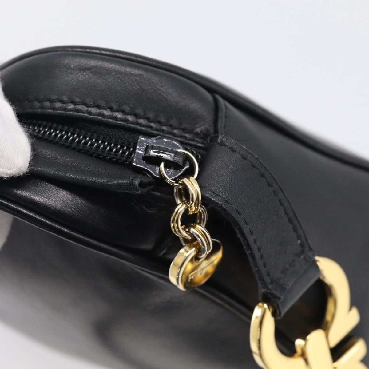 Salvatore Ferragamo Gancini Shoulder Bag Leather Black Gold Tone Auth bs37862