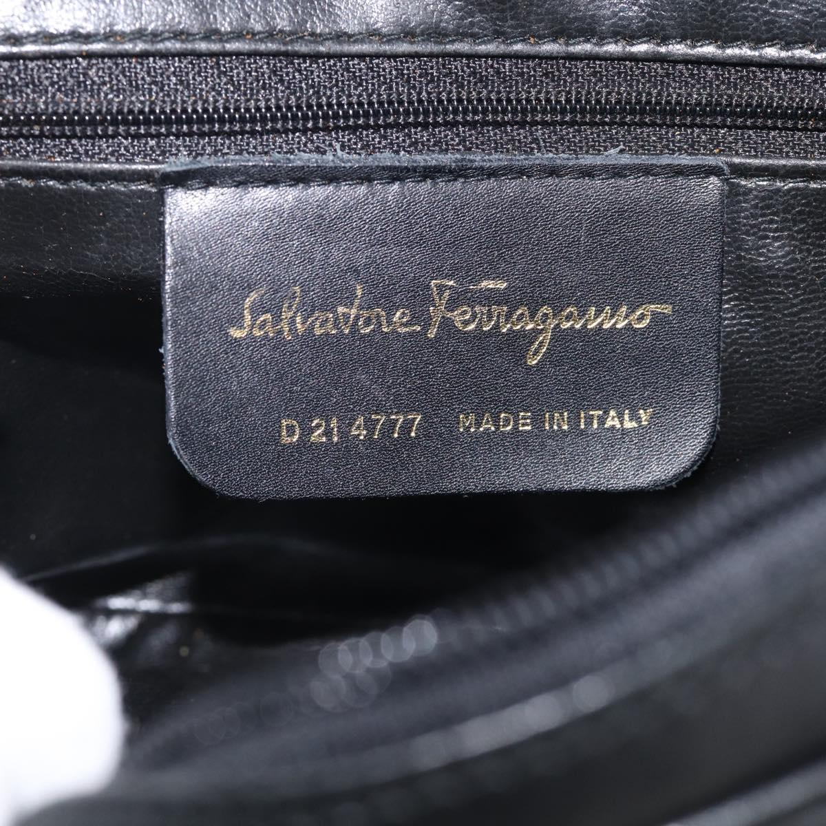 Salvatore Ferragamo Gancini Shoulder Bag Leather Black Gold Tone Auth bs37862
