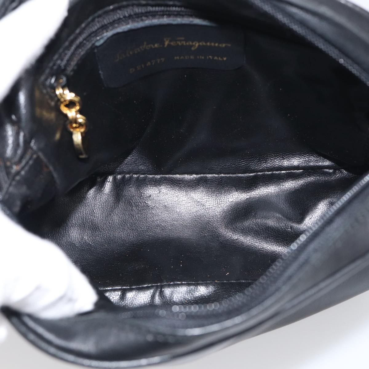 Salvatore Ferragamo Gancini Shoulder Bag Leather Black Gold Tone Auth bs37862
