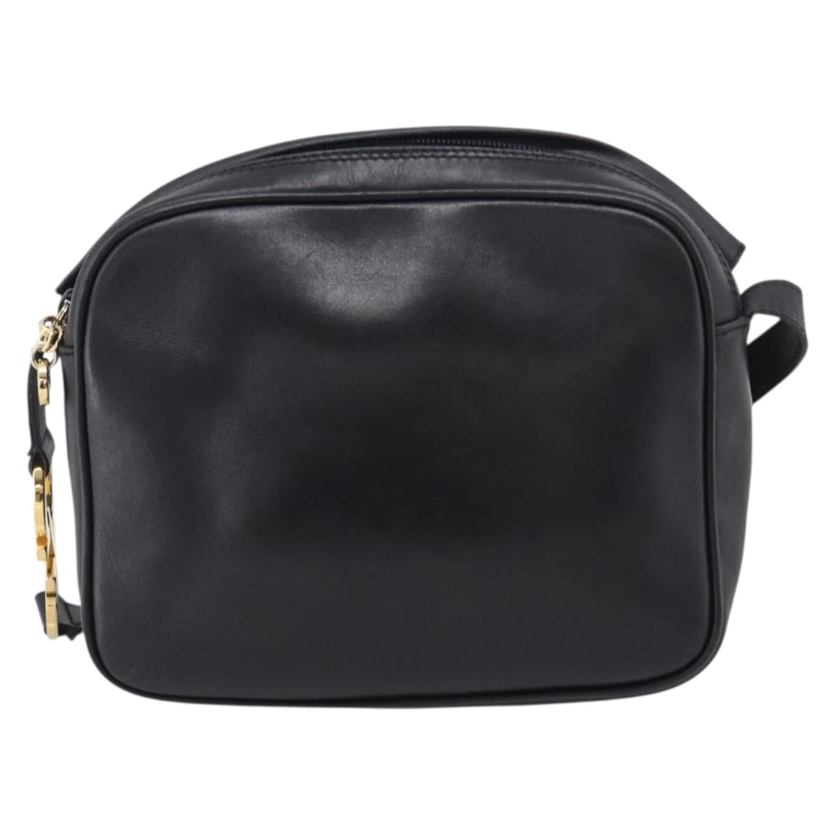 Salvatore Ferragamo Gancini Shoulder Bag Leather Black Gold Tone Auth bs37862