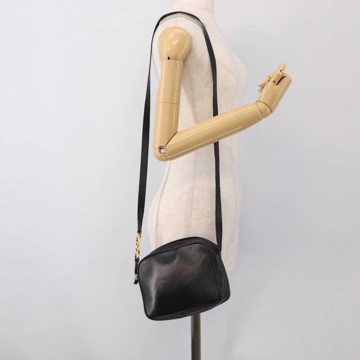 Salvatore Ferragamo Gancini Shoulder Bag Leather Black Gold Tone Auth bs37862