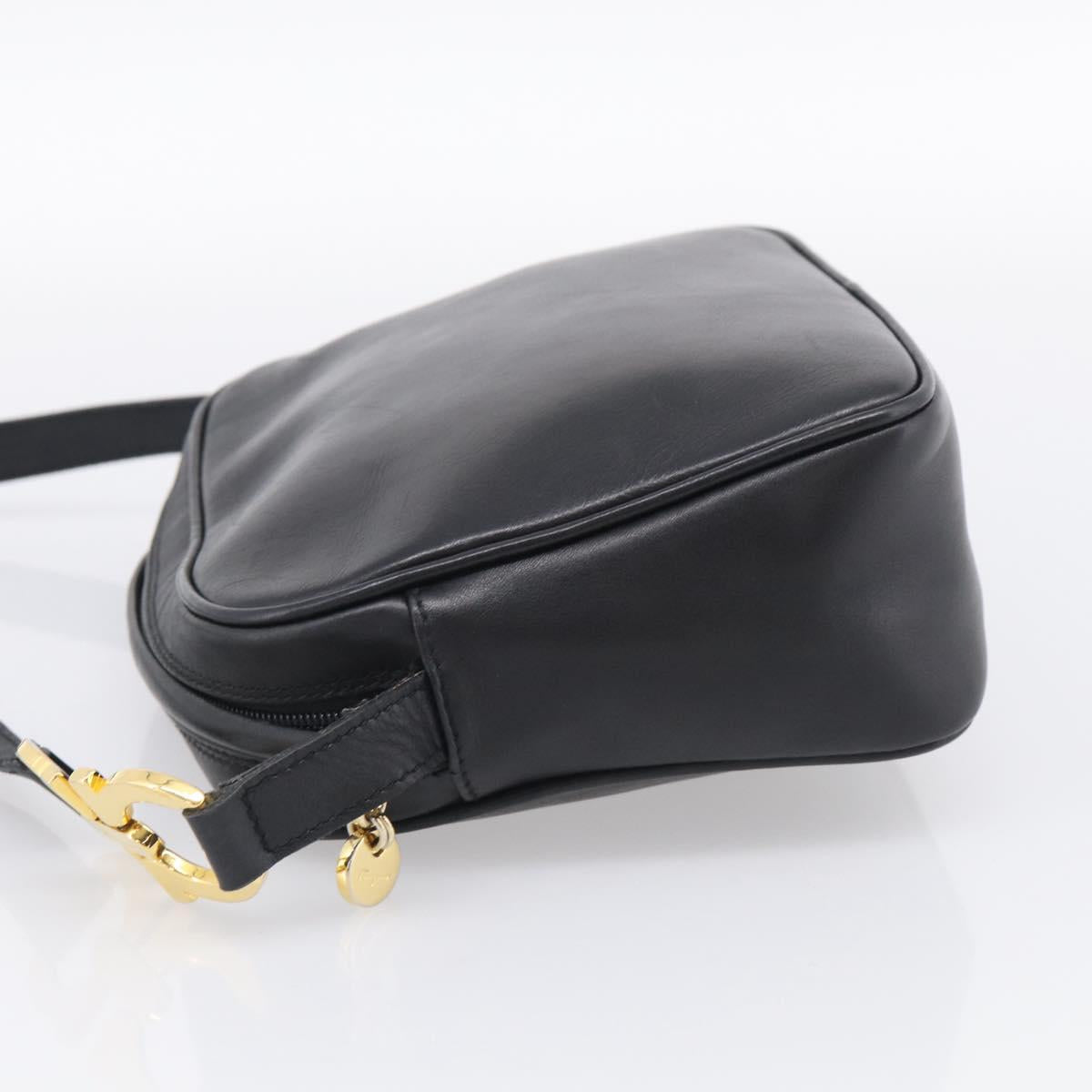 Salvatore Ferragamo Gancini Shoulder Bag Leather Black Gold Tone Auth bs37862