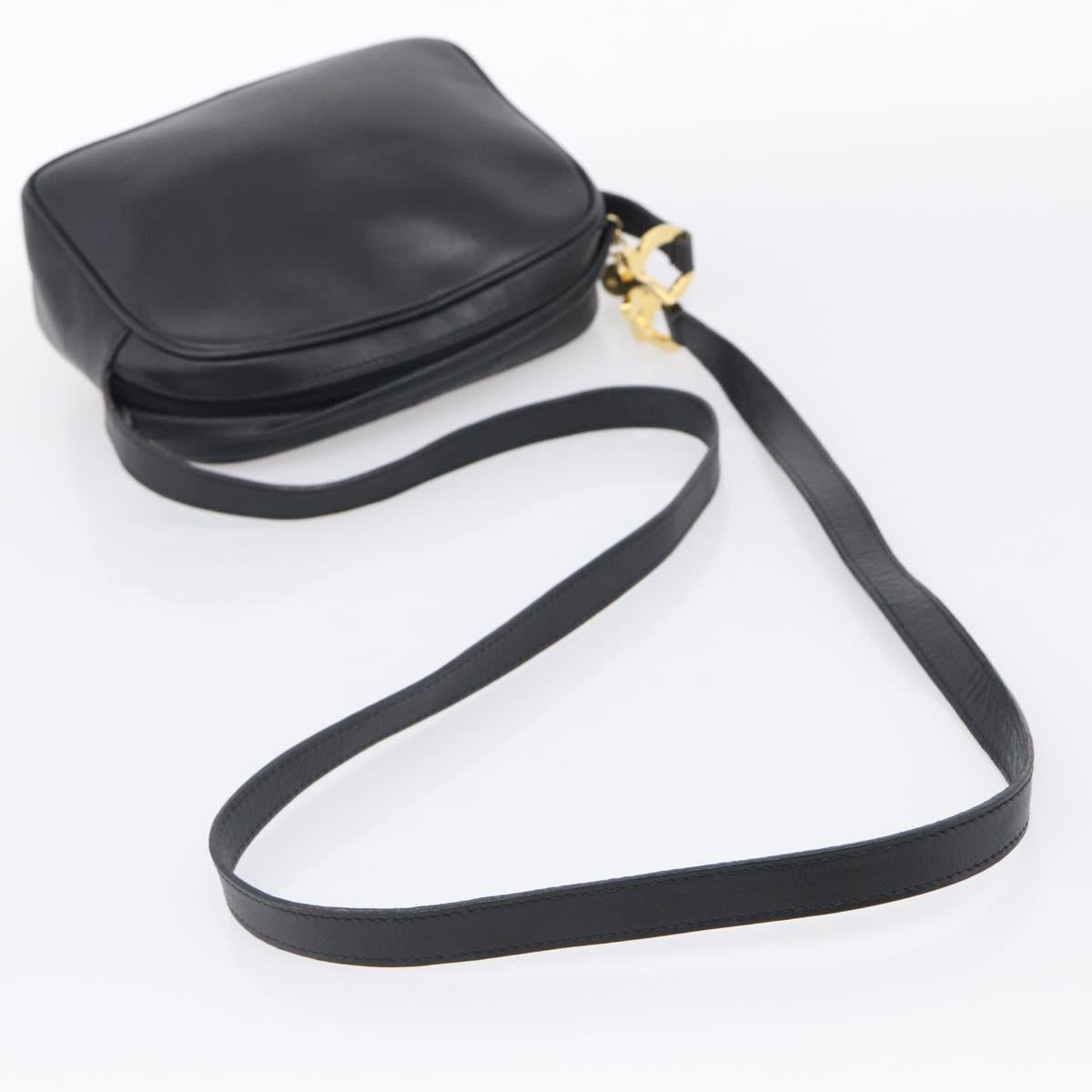 Salvatore Ferragamo Gancini Shoulder Bag Leather Black Gold Tone Auth bs37862