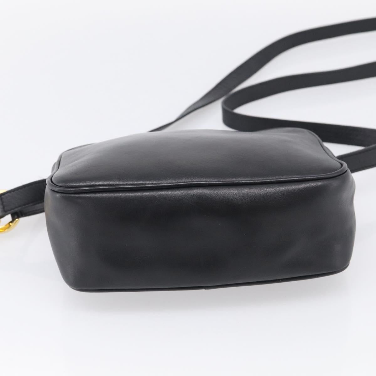 Salvatore Ferragamo Gancini Shoulder Bag Leather Black Gold Tone Auth bs37862