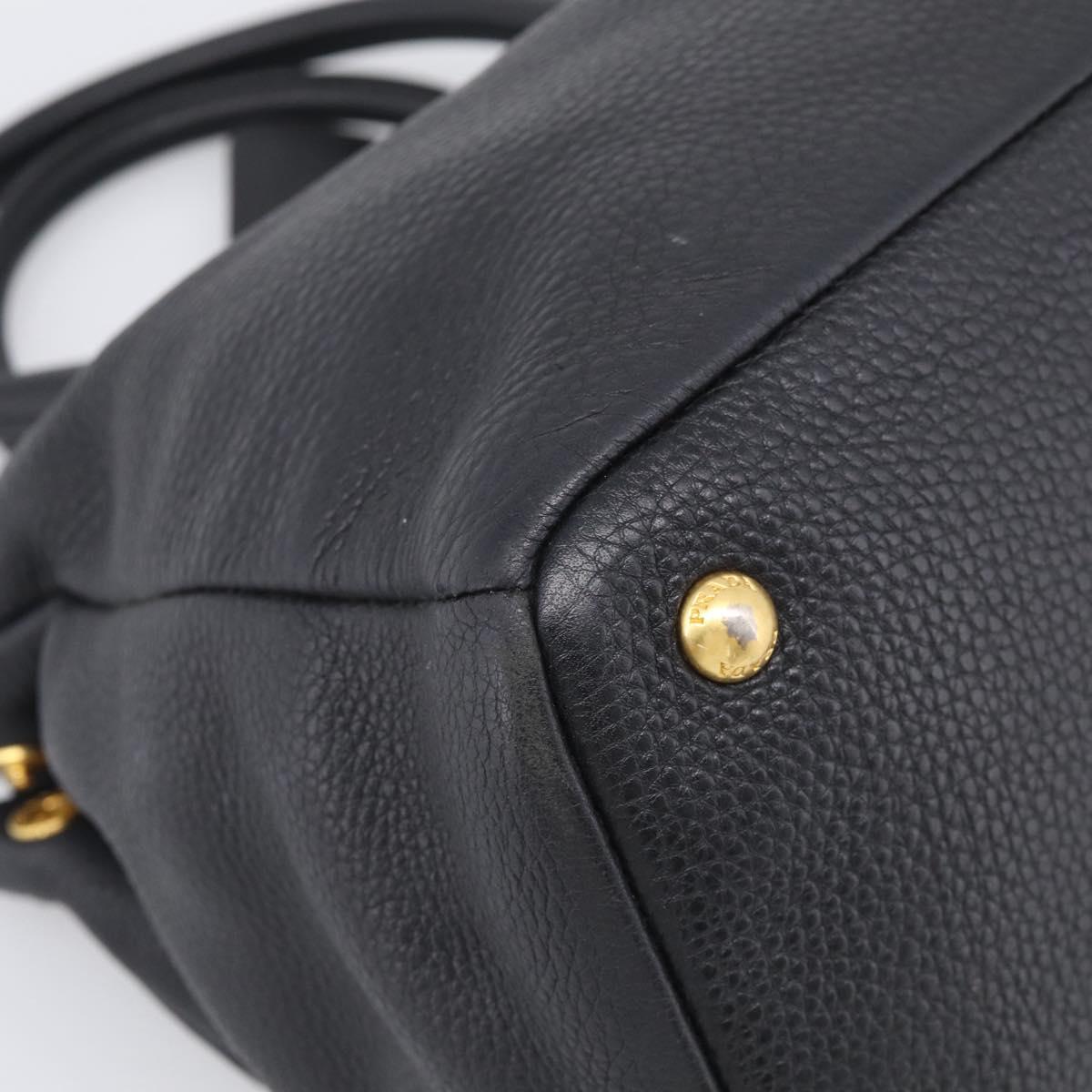 PRADA Hand Bag Leather Black Gold Tone Auth bs37863