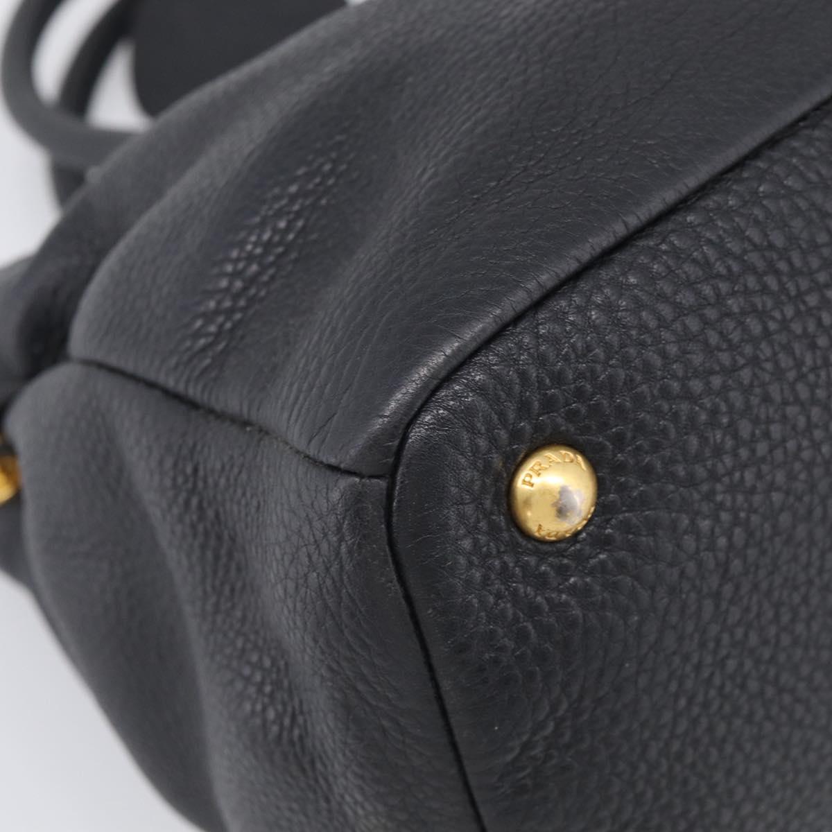 PRADA Hand Bag Leather Black Gold Tone Auth bs37863