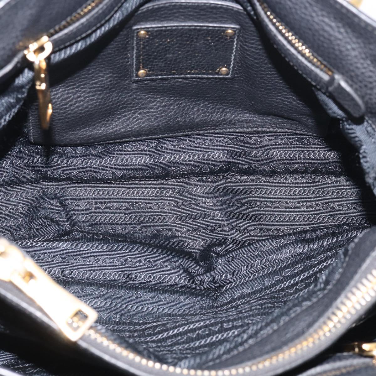 PRADA Hand Bag Leather Black Gold Tone Auth bs37863