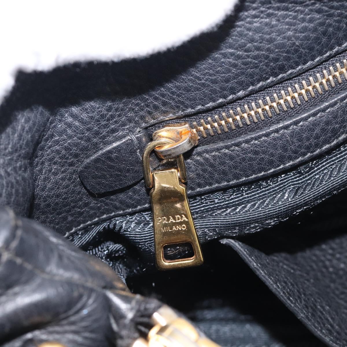PRADA Hand Bag Leather Black Gold Tone Auth bs37863