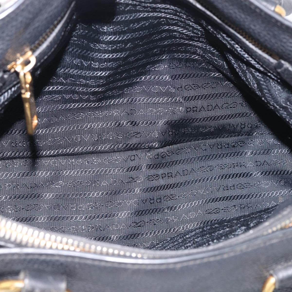 PRADA Hand Bag Leather Black Gold Tone Auth bs37863