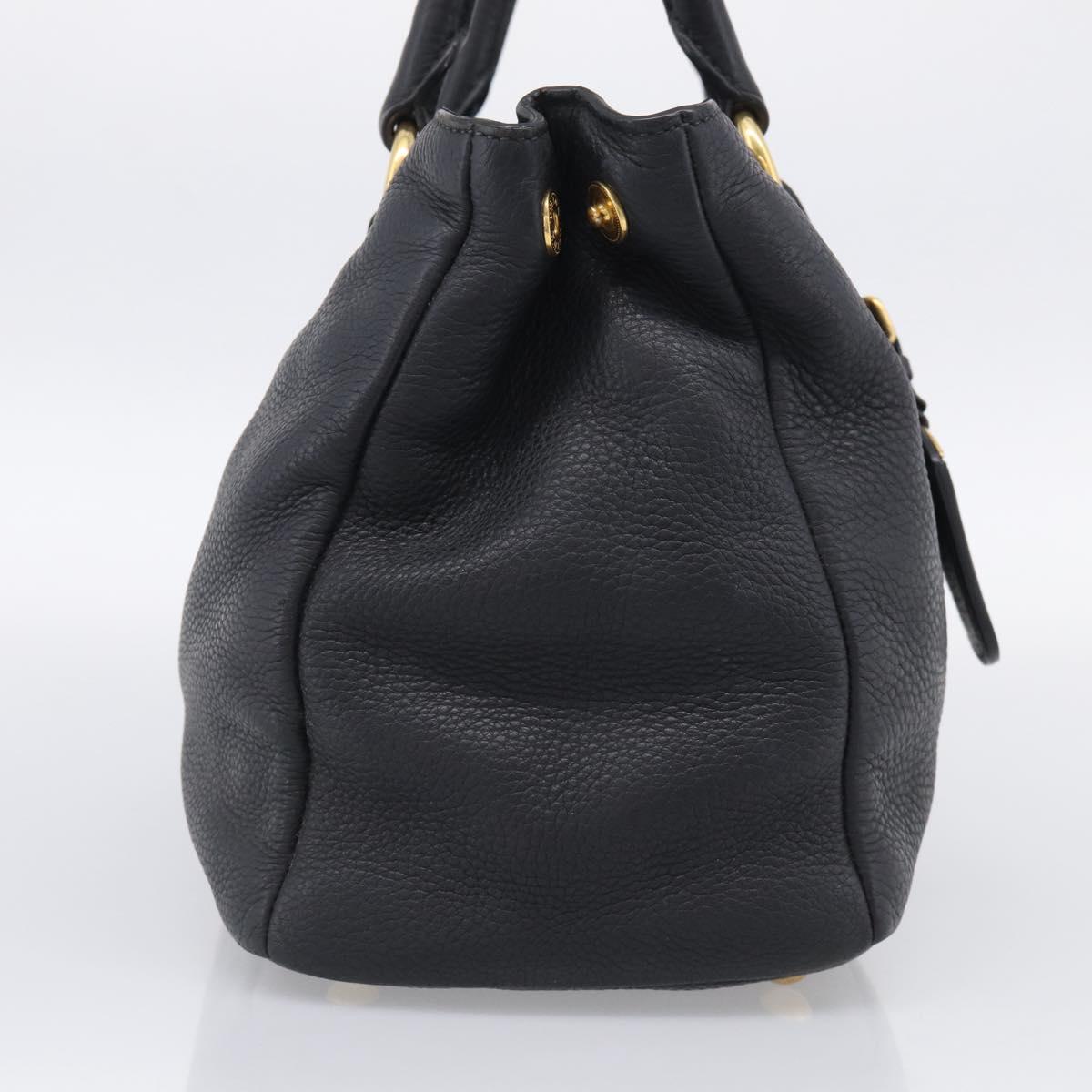 PRADA Hand Bag Leather Black Gold Tone Auth bs37863