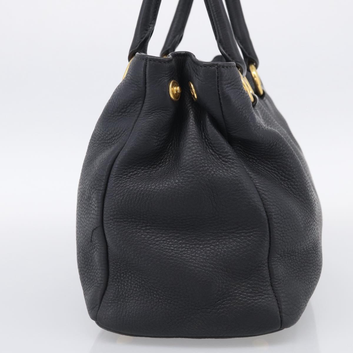 PRADA Hand Bag Leather Black Gold Tone Auth bs37863