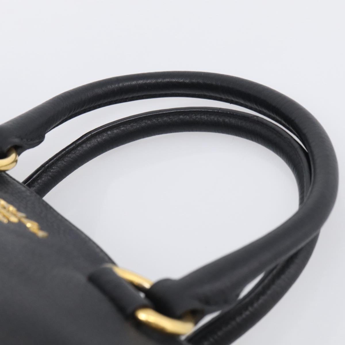 PRADA Hand Bag Leather Black Gold Tone Auth bs37863