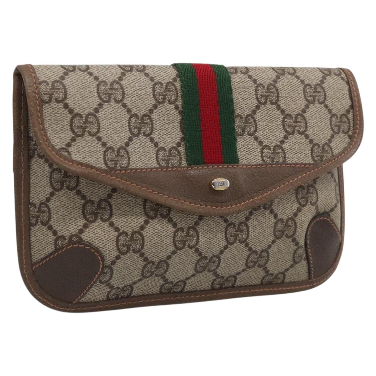 GUCCI GG Supreme Web Sherry Line Pouch PVC Beige 89 01 021 Auth bs37864A