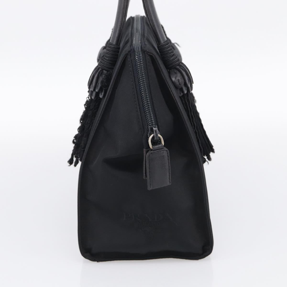 PRADA Hand Bag Nylon Black Silver Auth bs37868