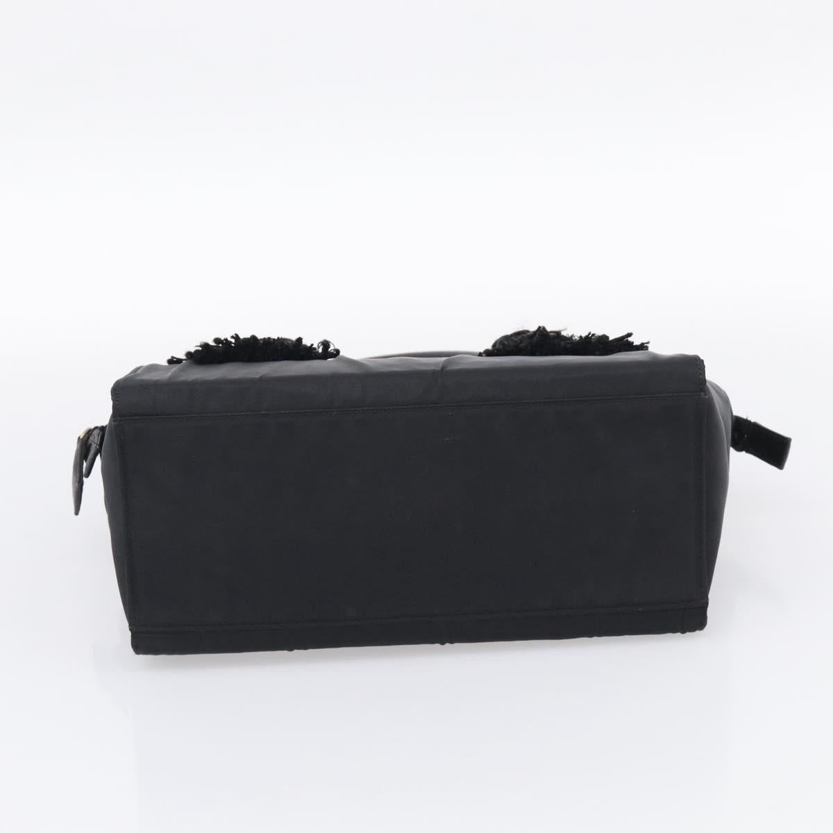 PRADA Hand Bag Nylon Black Silver Auth bs37868