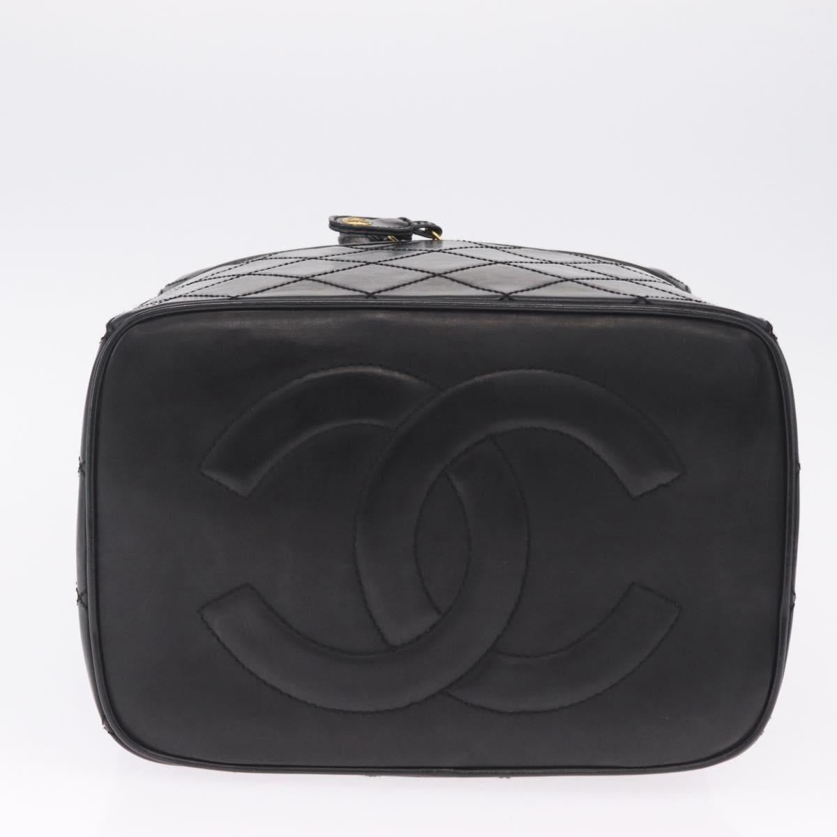 CHANEL Matelasse Vanity Shoulder Bag Patent 2way Black Gold CC Auth bs37870A