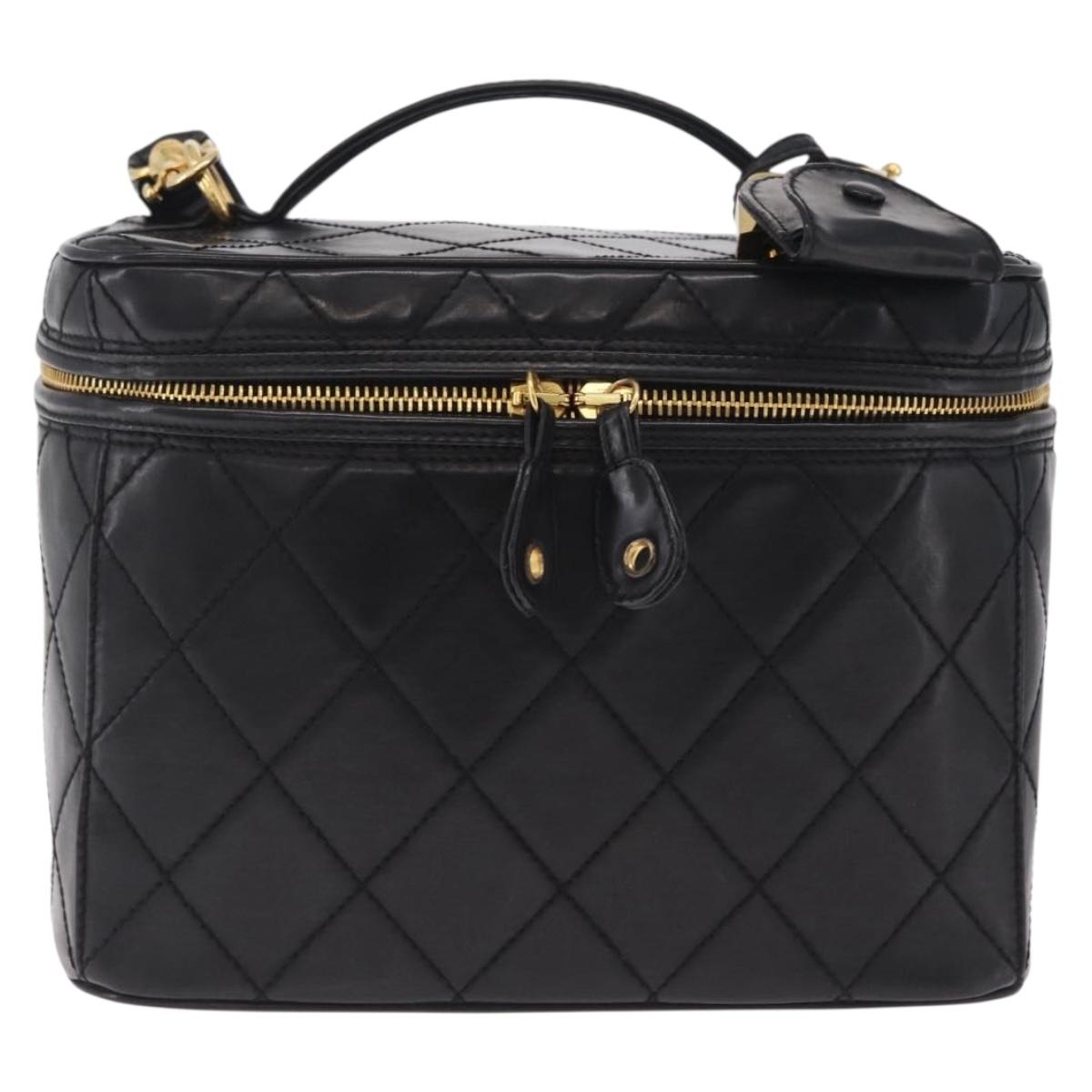CHANEL Matelasse Vanity Shoulder Bag Patent 2way Black Gold CC Auth bs37870A
