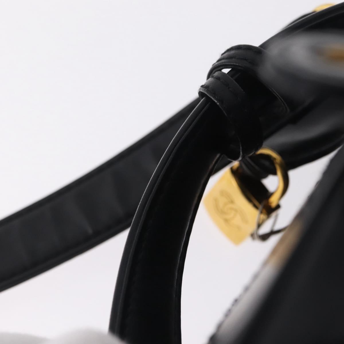 CHANEL Matelasse Vanity Shoulder Bag Patent 2way Black Gold CC Auth bs37870A