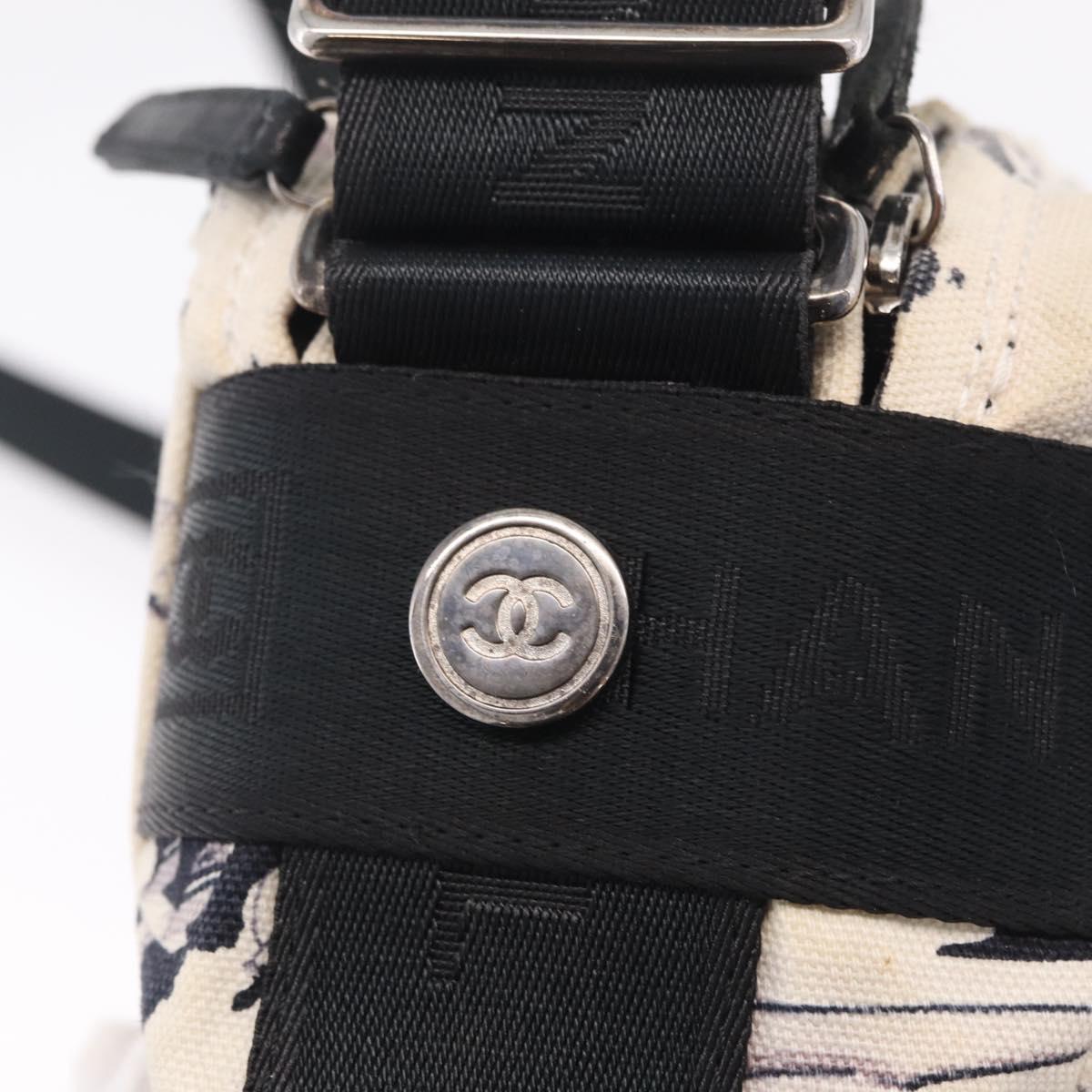 CHANEL Airline Shoulder Bag Canvas White Silver CC Auth bs37873