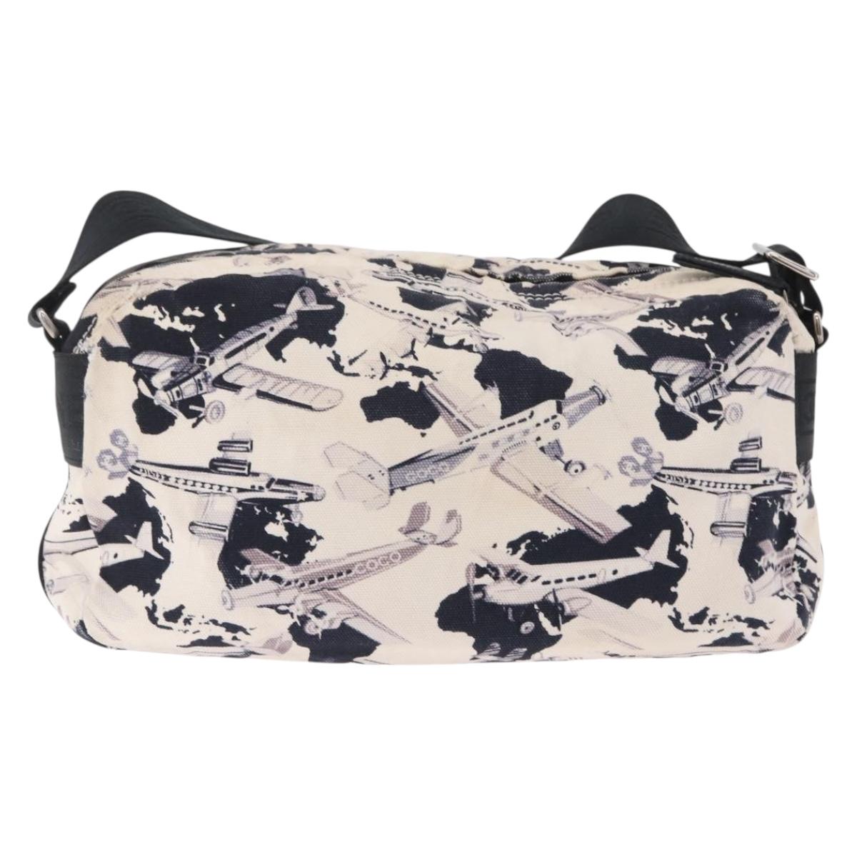 CHANEL Airline Shoulder Bag Canvas White Silver CC Auth bs37873
