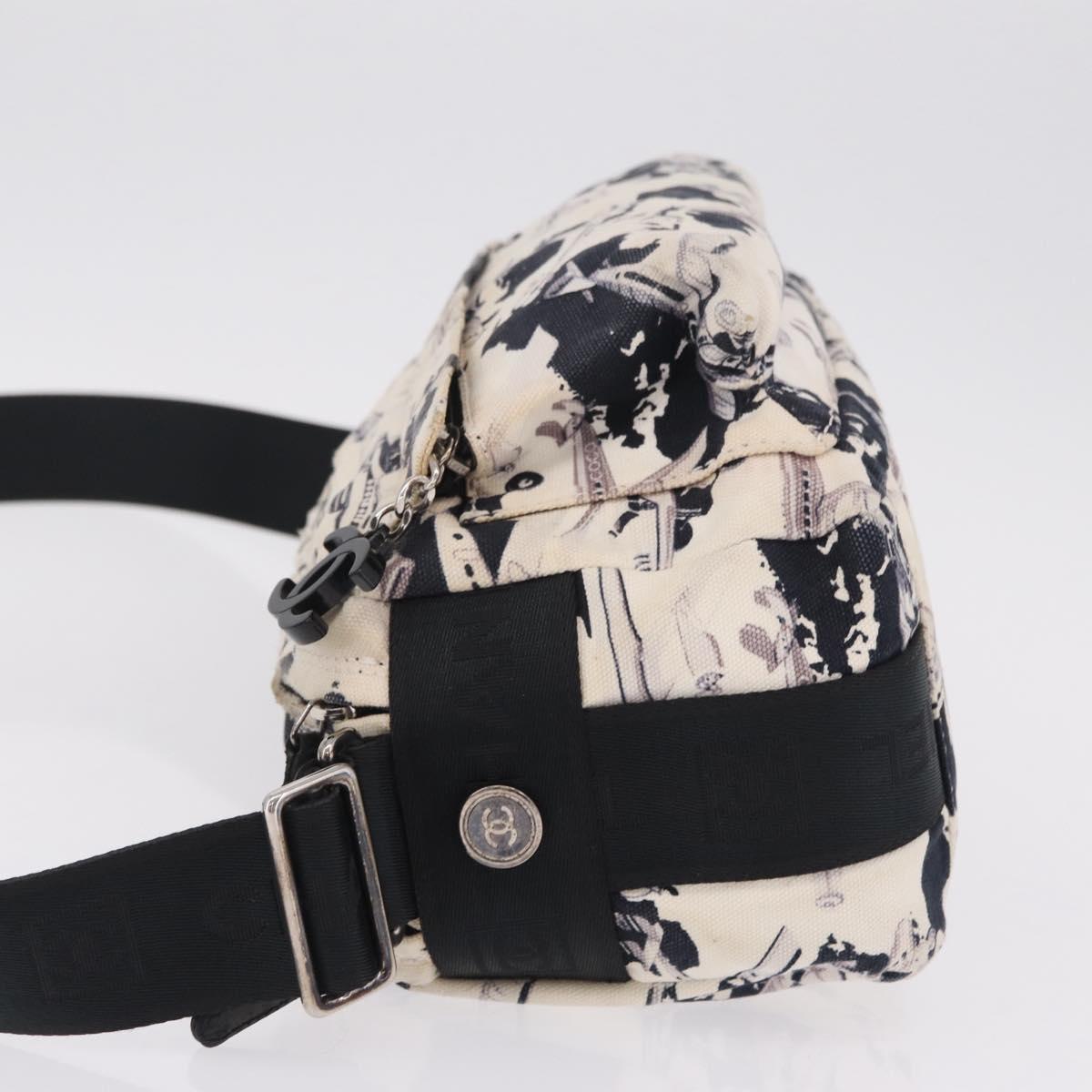 CHANEL Airline Shoulder Bag Canvas White Silver CC Auth bs37873