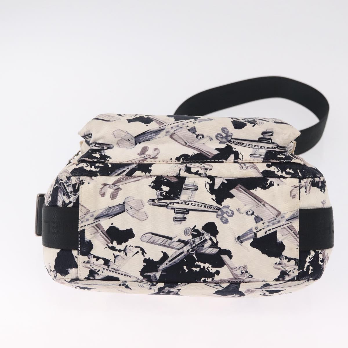 CHANEL Airline Shoulder Bag Canvas White Silver CC Auth bs37873