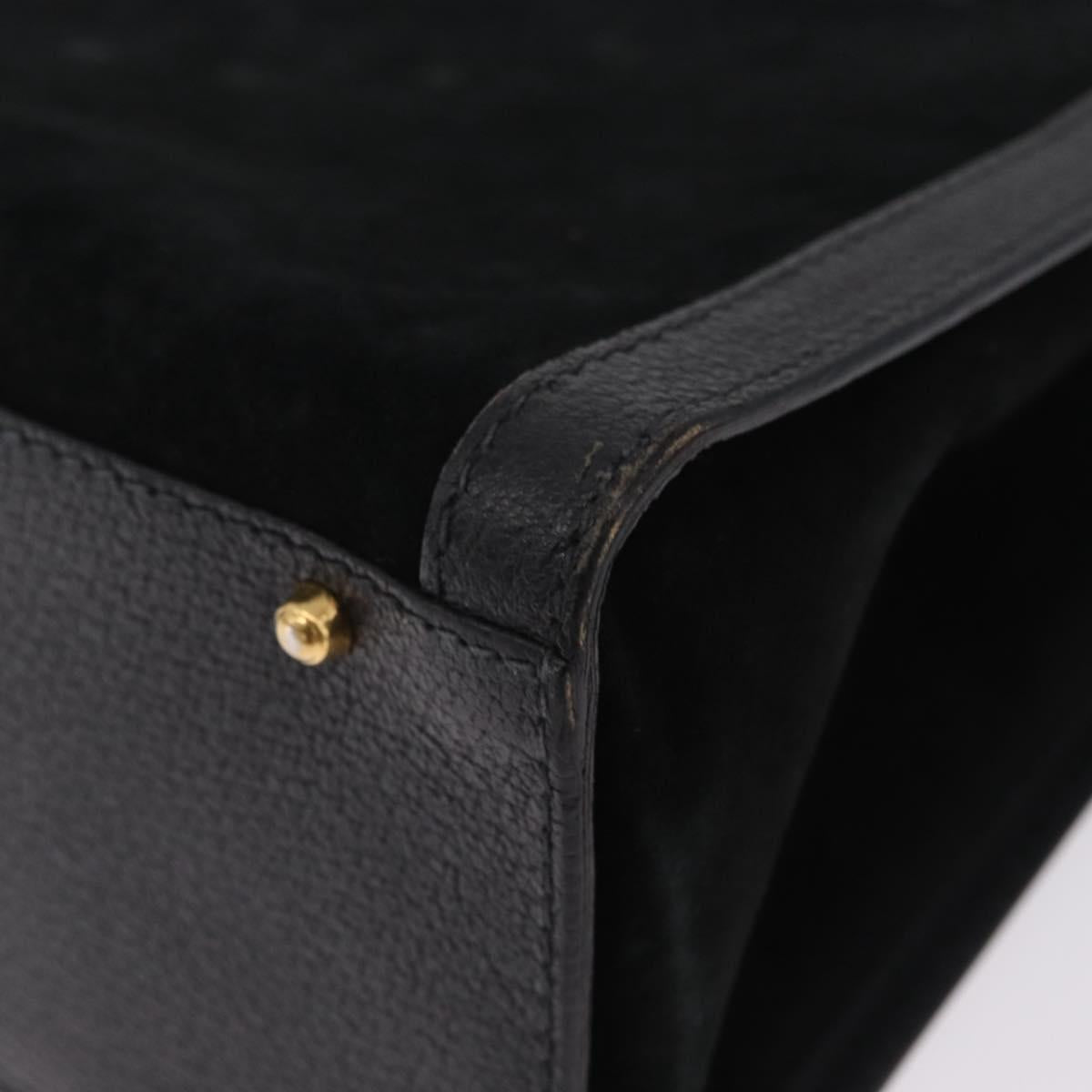 GUCCI Bamboo Hand Bag Suede Black Gold Tone 002 2853 0260 0 Auth bs37874