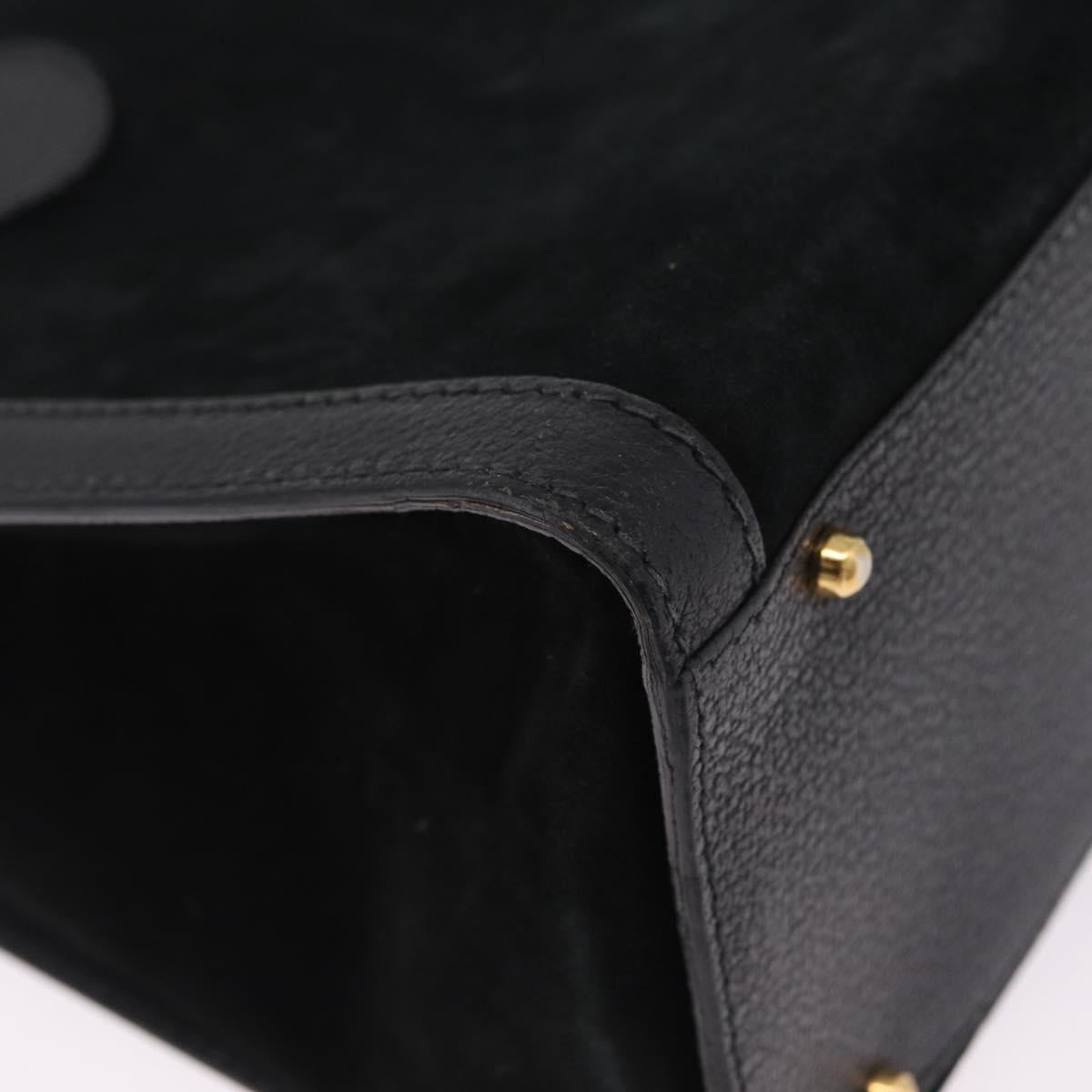 GUCCI Bamboo Hand Bag Suede Black Gold Tone 002 2853 0260 0 Auth bs37874