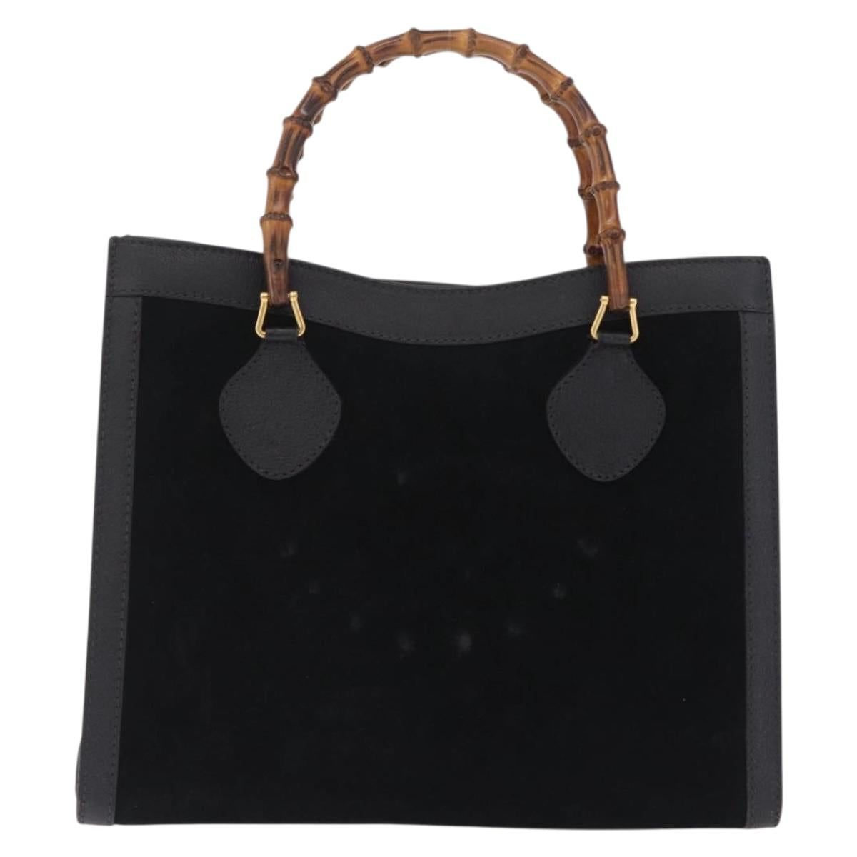 GUCCI Bamboo Hand Bag Suede Black Gold Tone 002 2853 0260 0 Auth bs37874