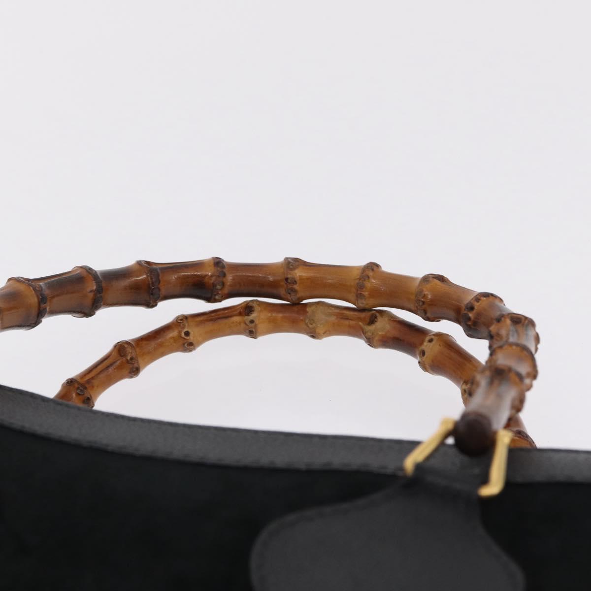 GUCCI Bamboo Hand Bag Suede Black Gold Tone 002 2853 0260 0 Auth bs37874