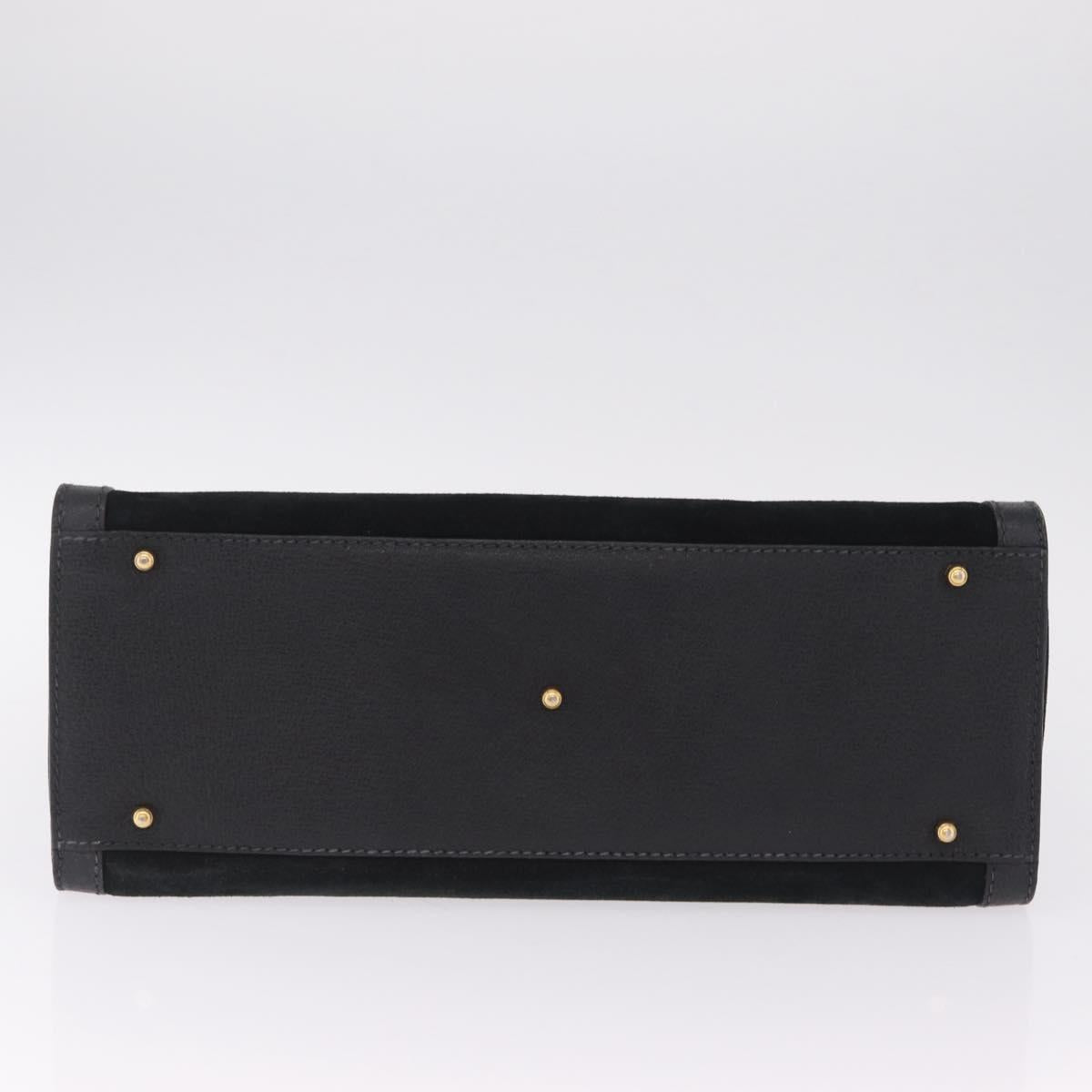GUCCI Bamboo Hand Bag Suede Black Gold Tone 002 2853 0260 0 Auth bs37874