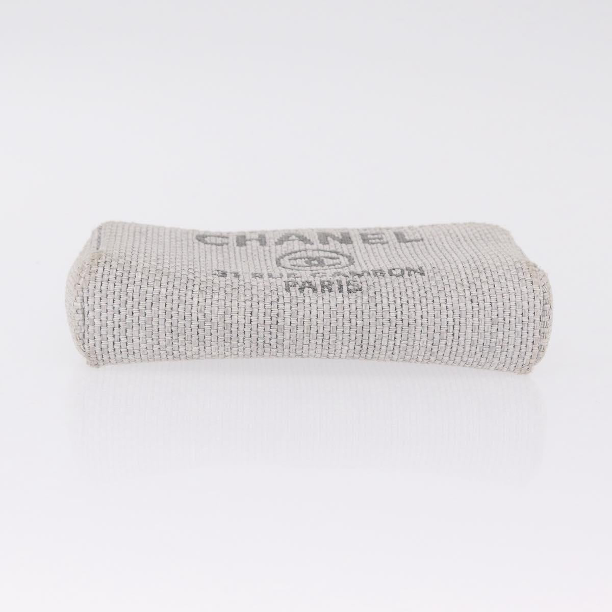 CHANEL Deauville Line Chain Shoulder Bag Canvas Gray Silver CC Auth bs37875A
